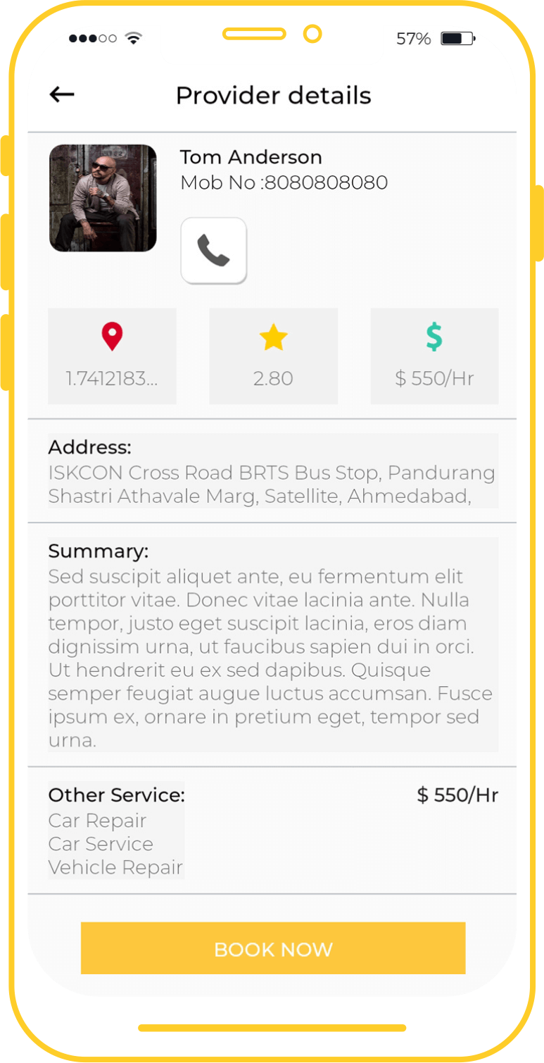 Screenshot of provider details