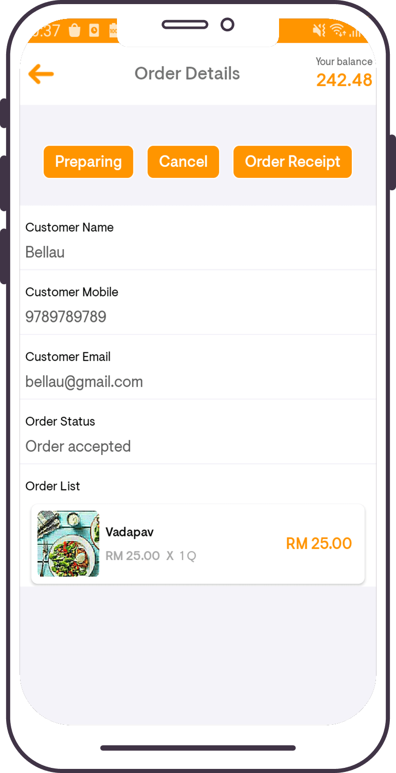 zomato app developer order details