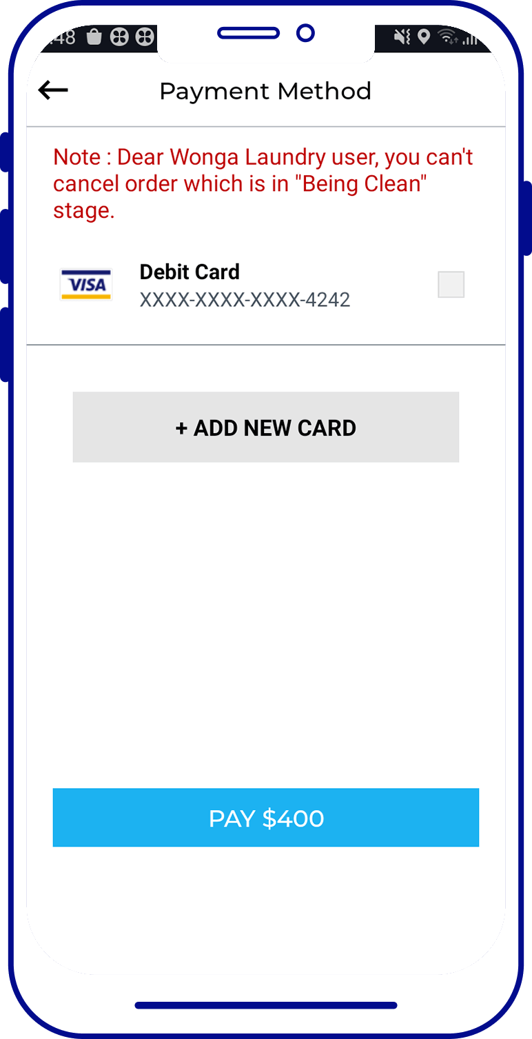 laundry app development payment method