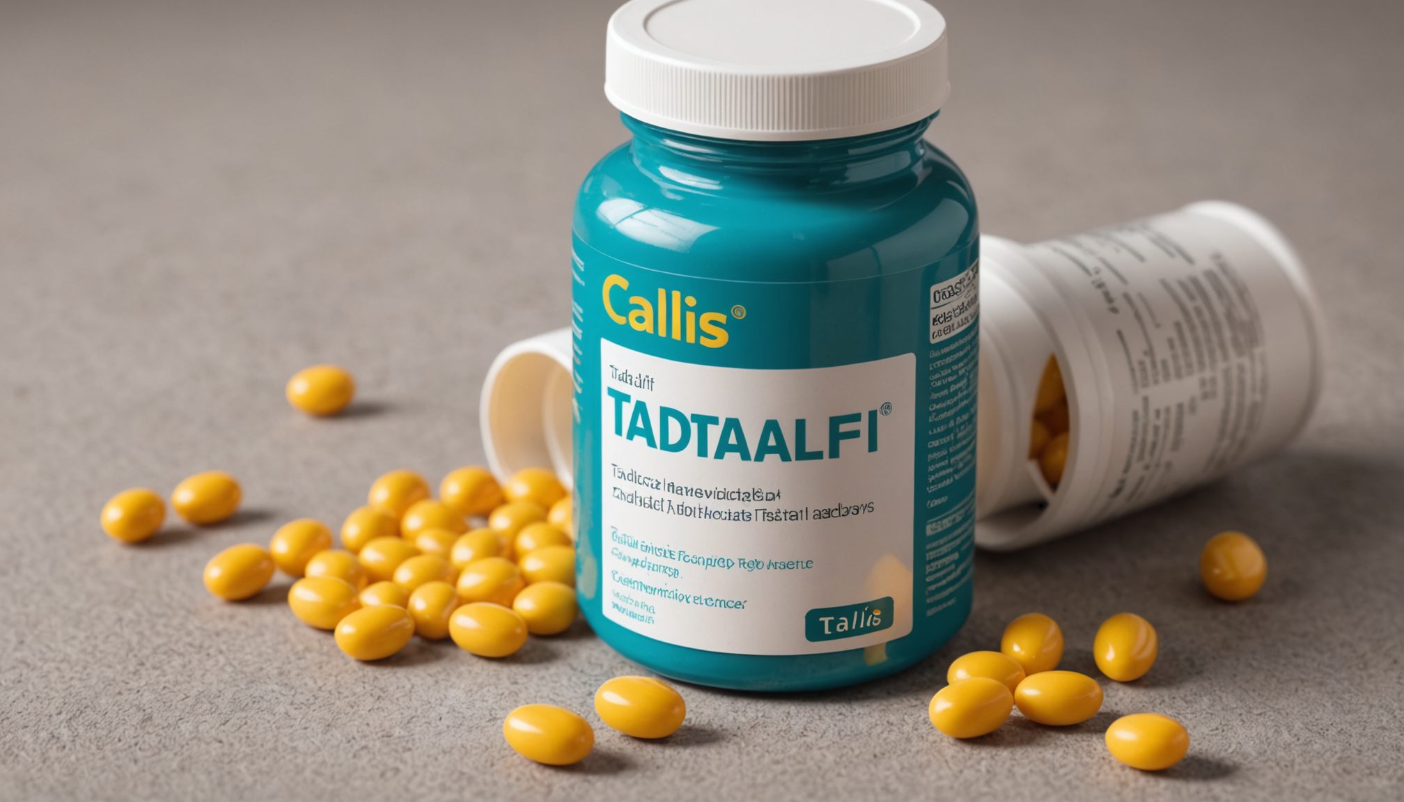 Educational illustration explaining how Cialis (tadalafil) works in the body, with myths and facts highlighted